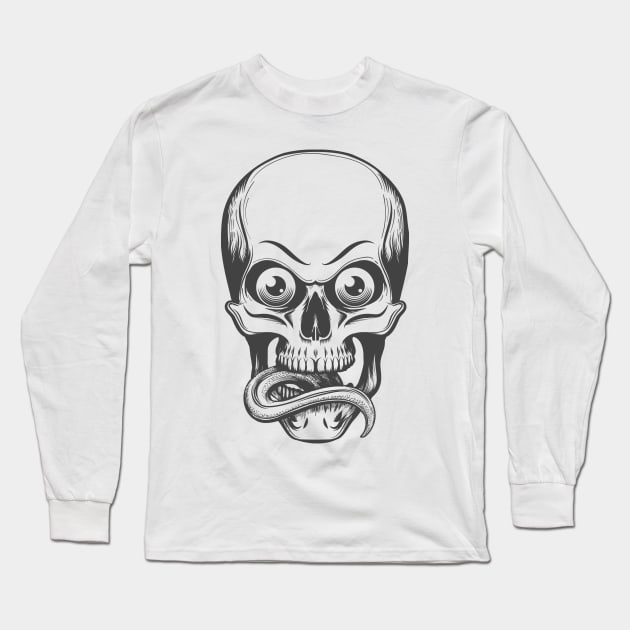 Human skull with eyes and tongue sticking out drawn in tattoo style. Vector illustration. Long Sleeve T-Shirt by devaleta